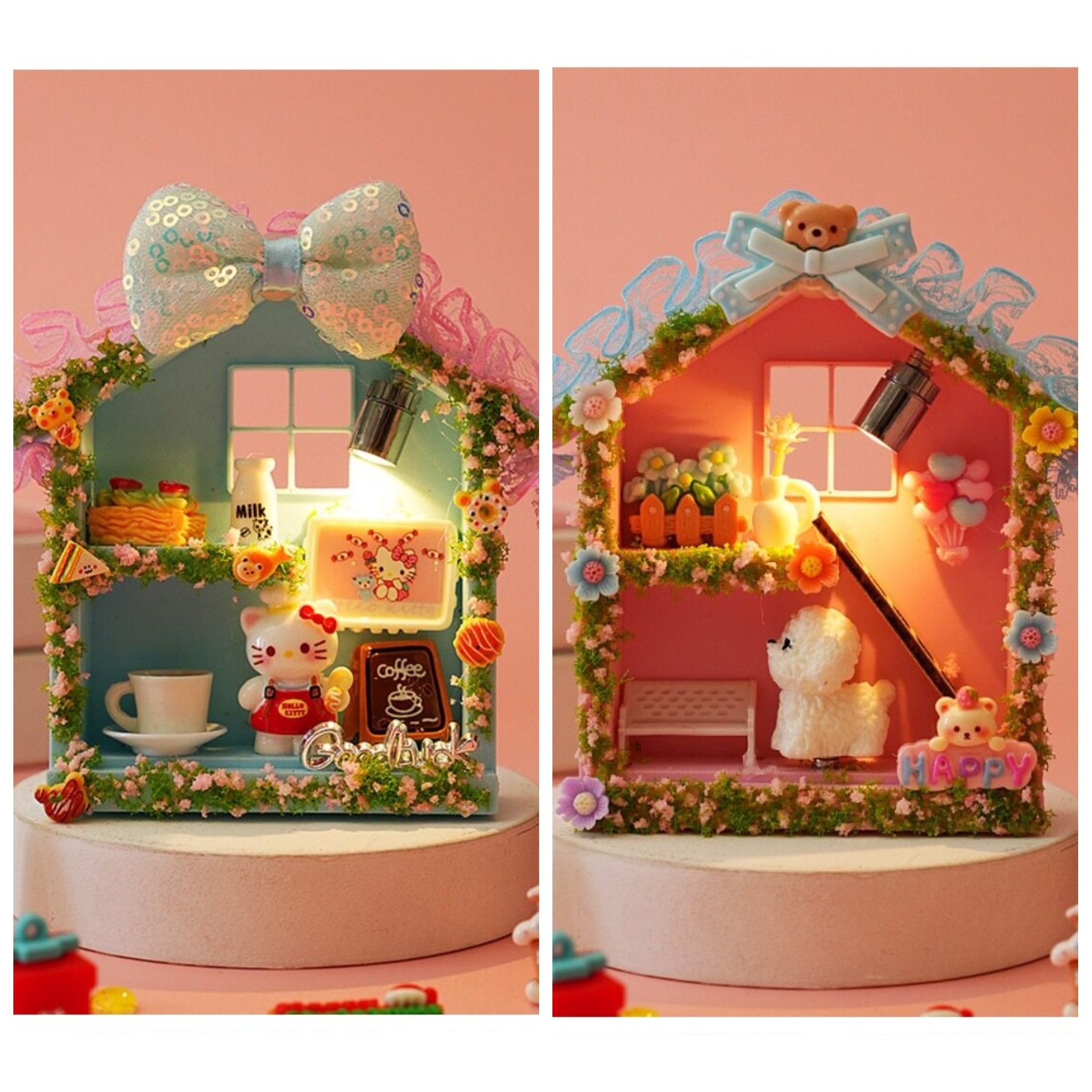 Mini LED light-Up House Diorama With Bow Decor