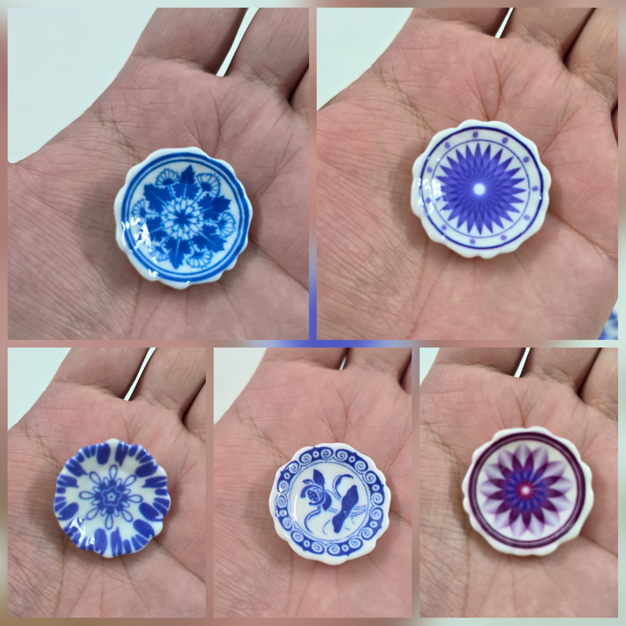 Blue & White Pattern Plate Fridge Magnet
