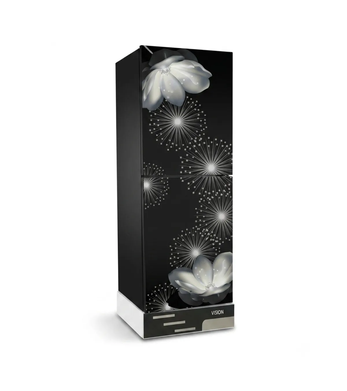 VISION Glass Door Refrigerator RE-185L Digital Lily Flower Bottom Mount