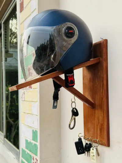 Wooden Helmet Stand & Key Holder_img_1