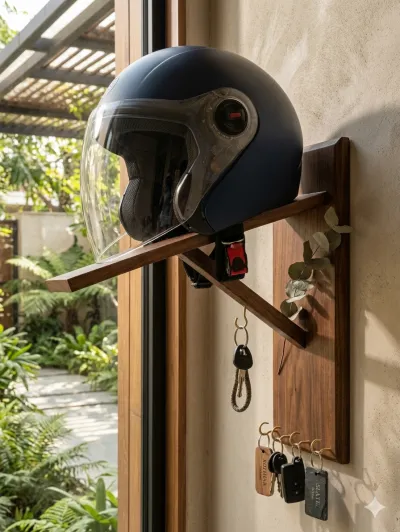 Wooden Helmet Stand & Key Holder_img_0