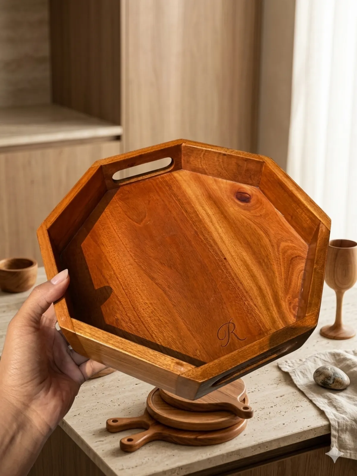HexaGlow Premium Wooden Tray by Ryan Mart