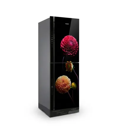 VISION Glass Door Refrigerator RE-330 Liter Maroon Daisy Bottom Mount_img_0