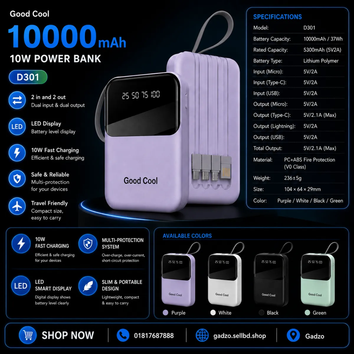 Good Cool D301 10000mAh Power Bank 🔋⚡