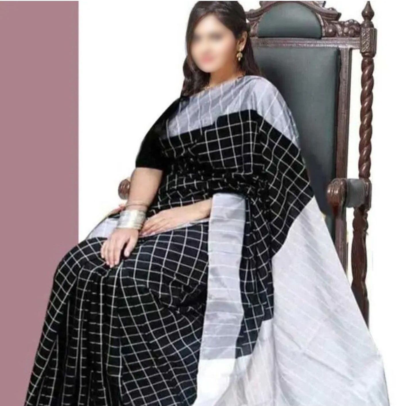 Black & White Halfsilk Saree for Women - Image 1