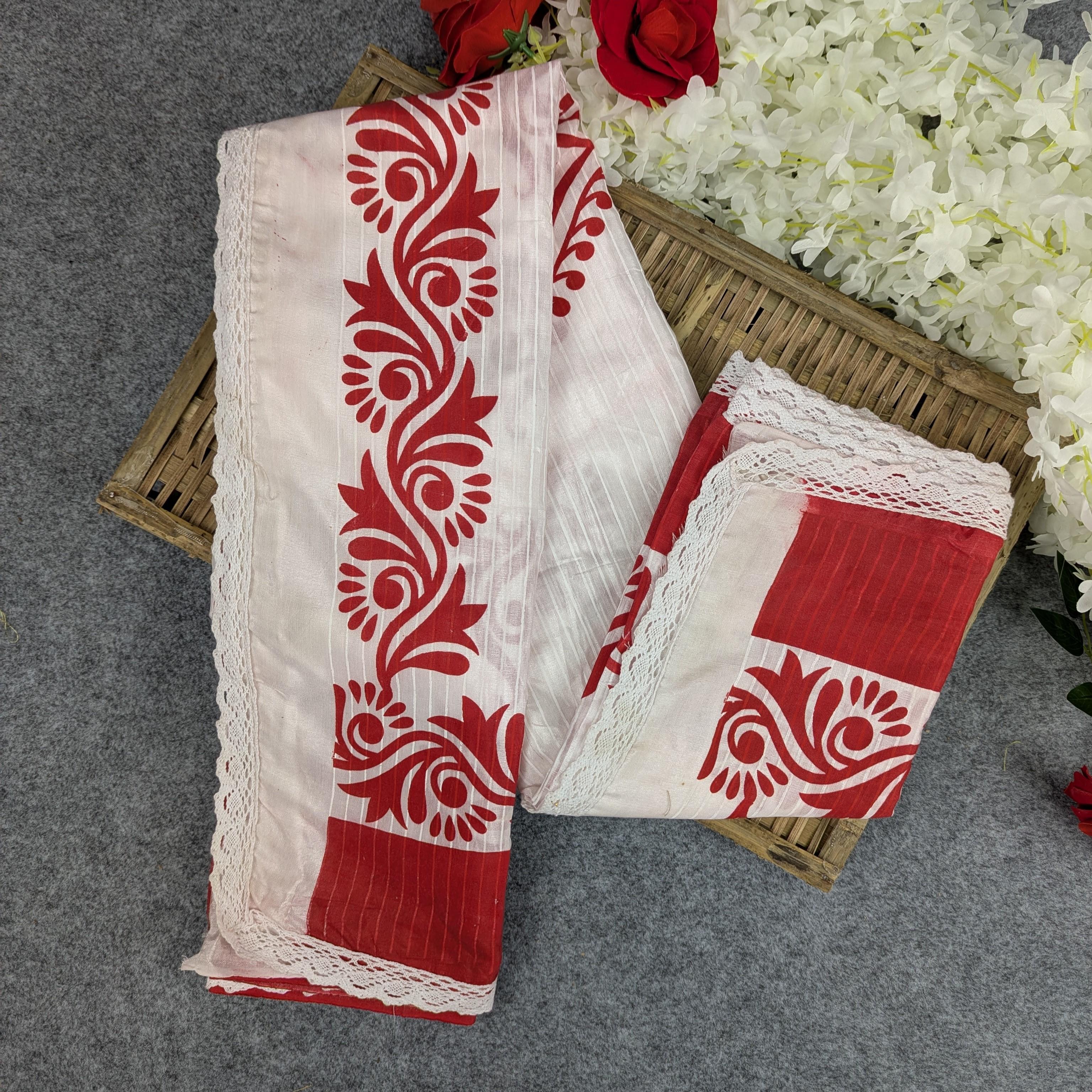 Half Silk Screen Print Sharee - Puja Edition - Image 4
