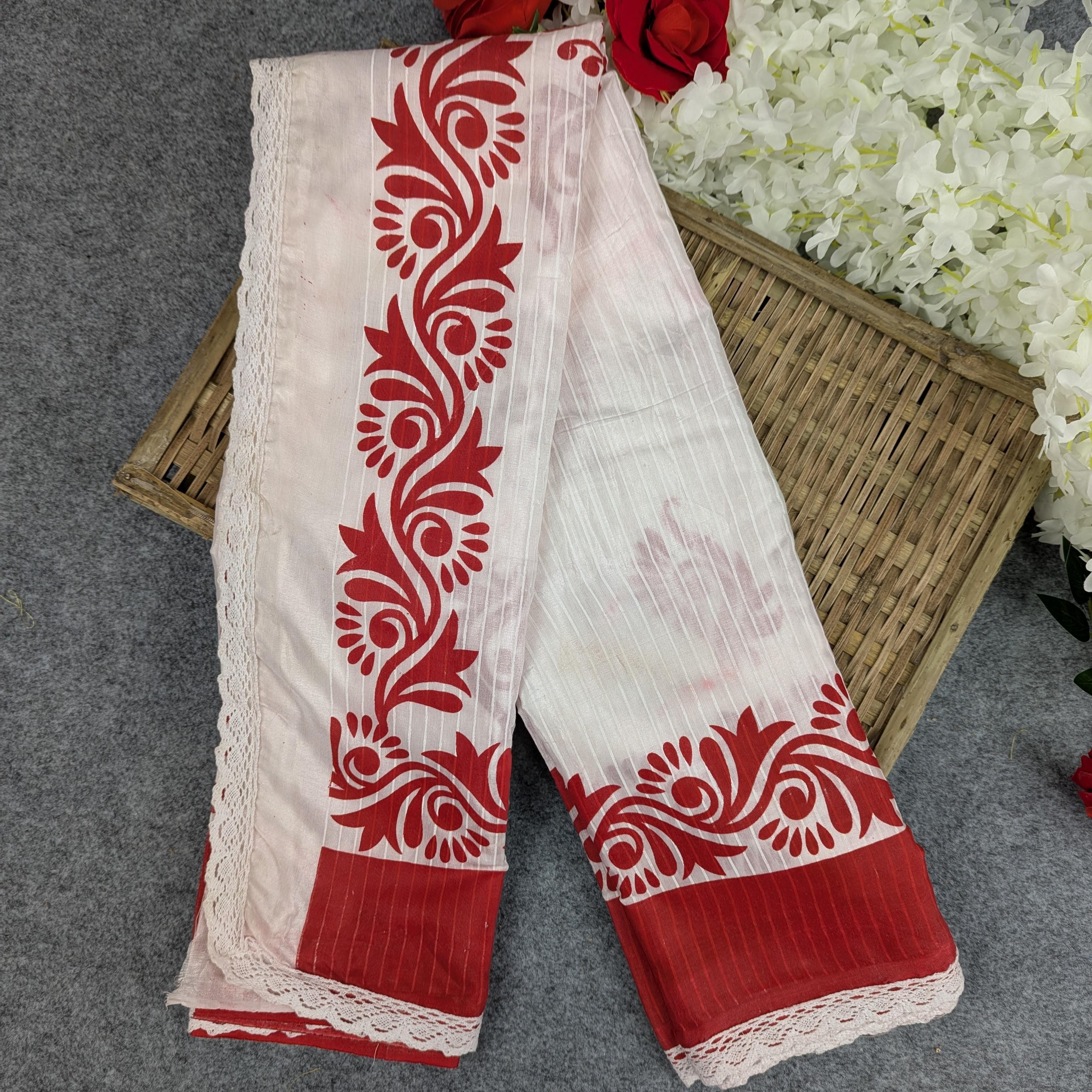 Half Silk Screen Print Sharee - Puja Edition - Image 3
