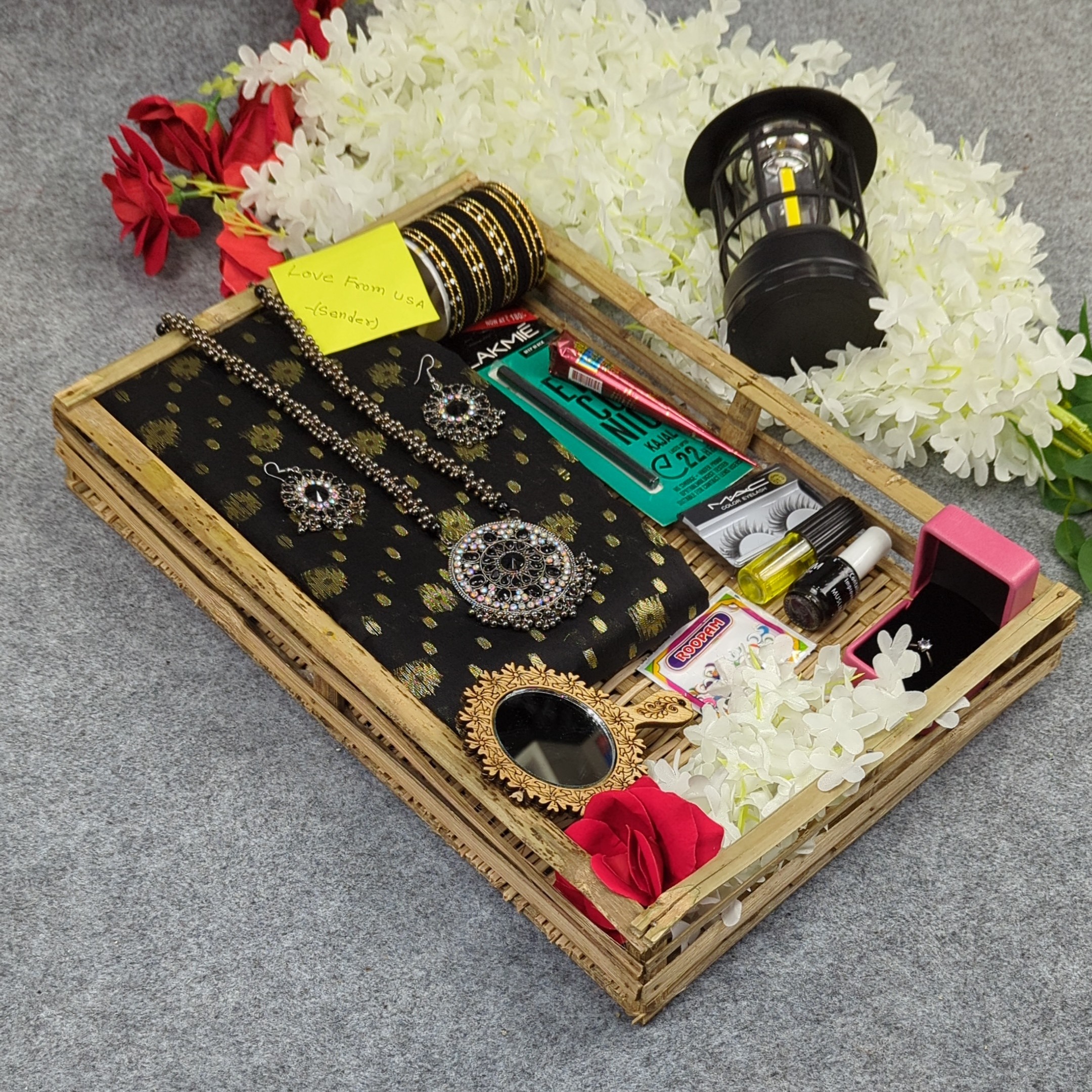 Premium Half Silk Jamdani Saree Combo Set - Black - Image 1