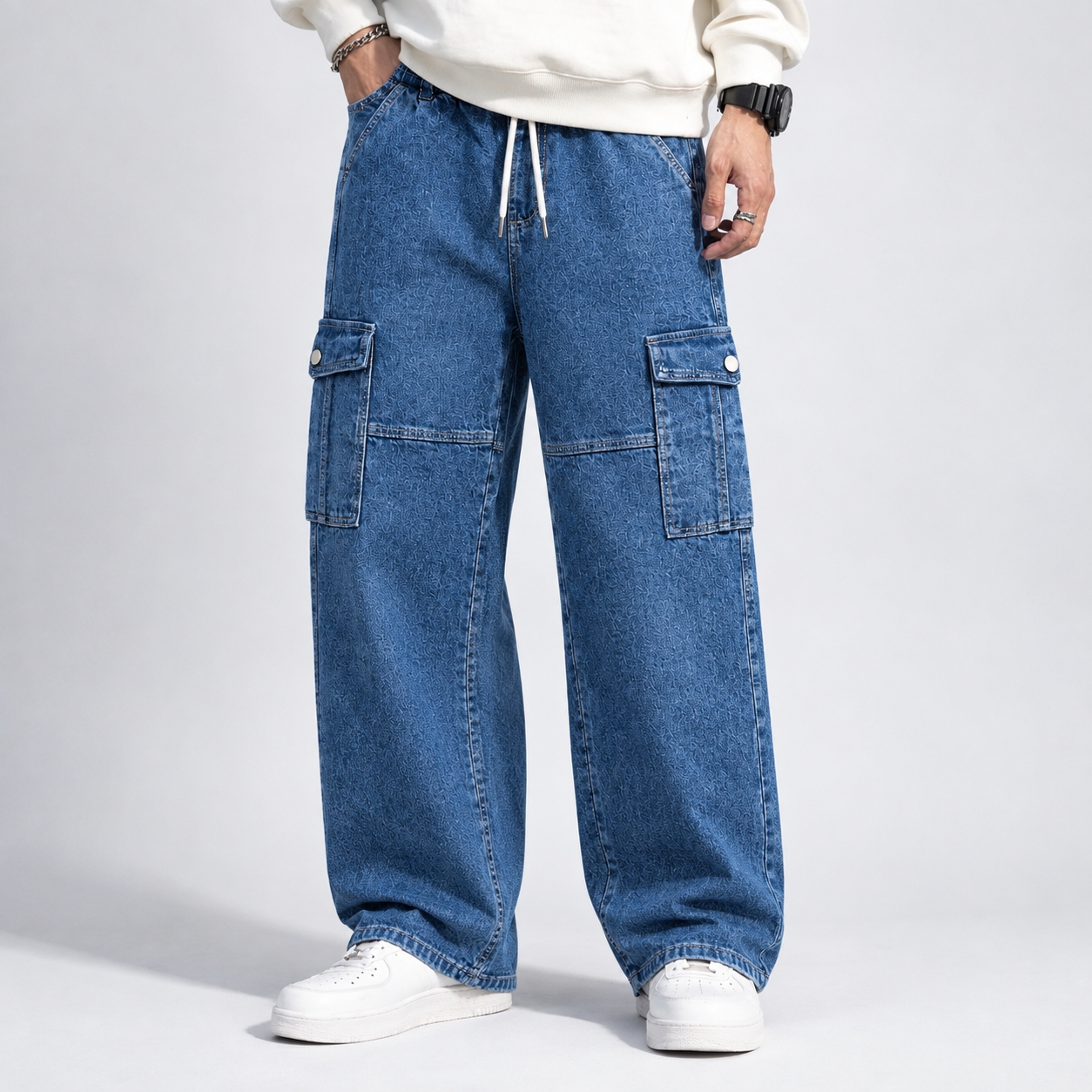 6 Pocket Cargo Denim Baggy Pant