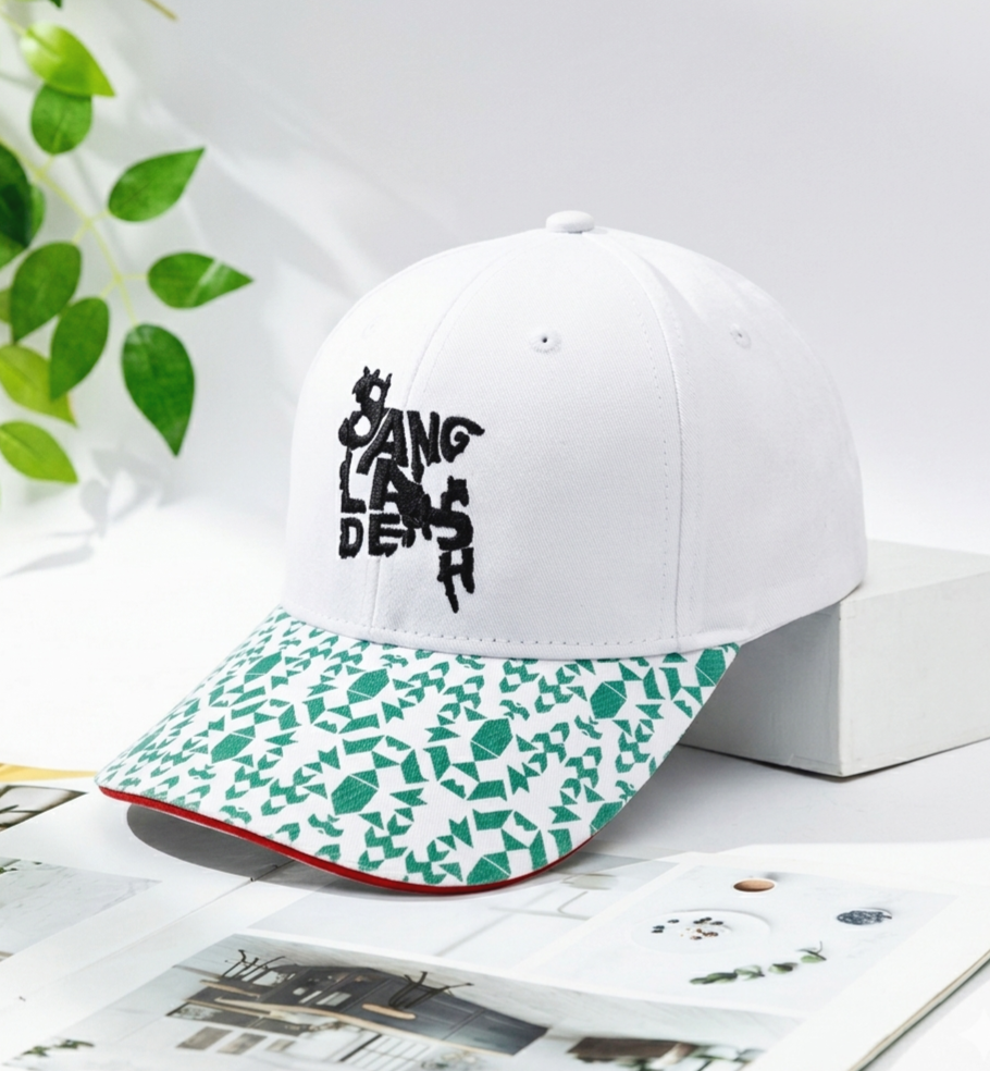 "Proudly Bangladesh" Patterned Visor Premium White Cap