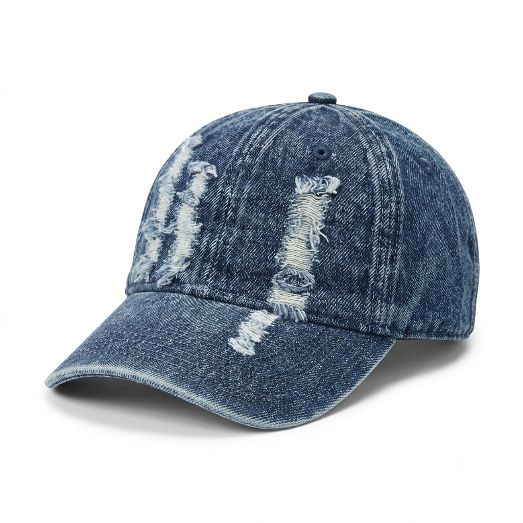 Vintage Distressed Blue Denim Baseball Cap
