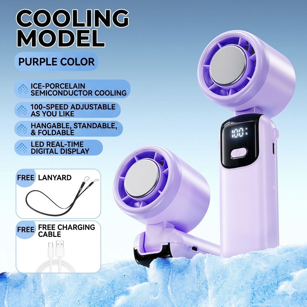 Refrigeration Ice Cooling Handheld High-speed Folding & Hanging Turbo Fan