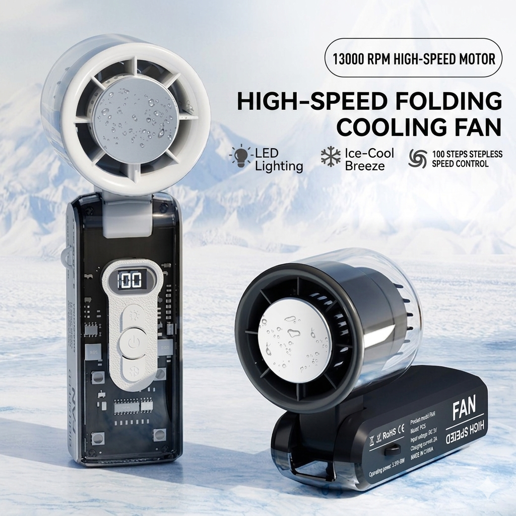 Fc08 Transparent High-Speed Handheld Rechargeable 100-Speed Ice Sensation Cooling Turbo Fan_img_2
