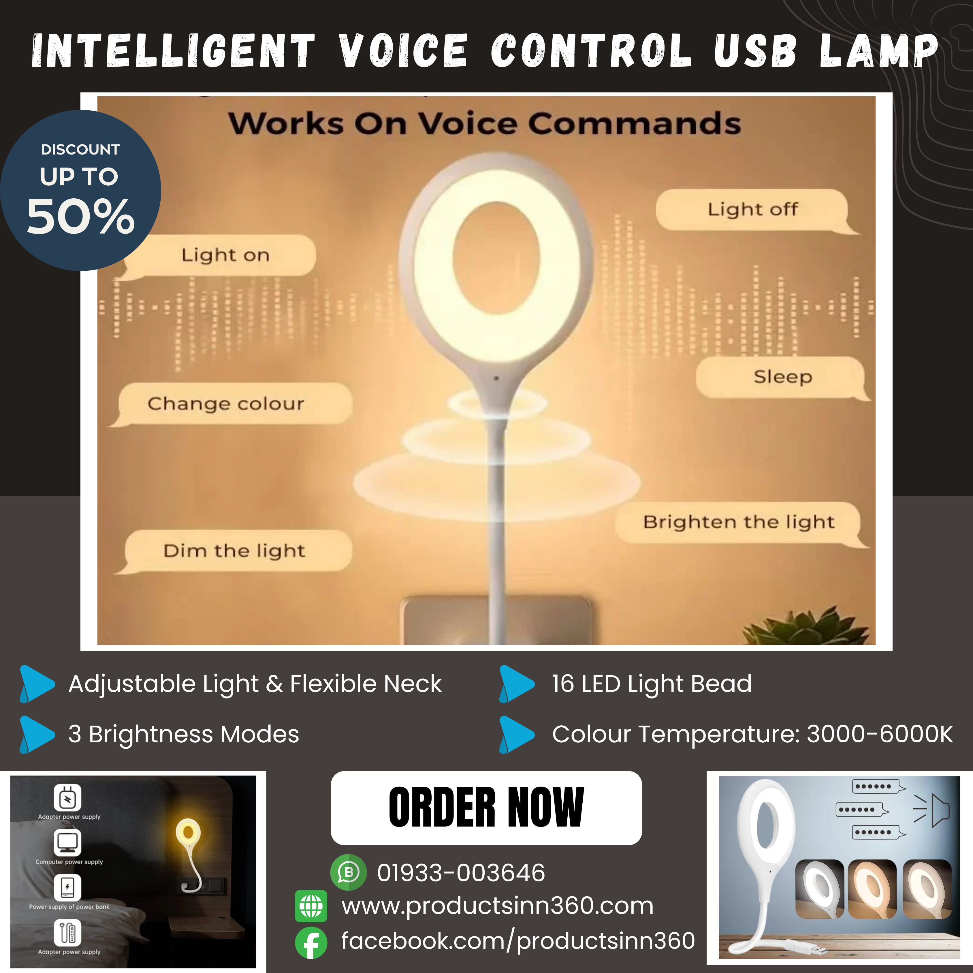 Voice Control USB Direct Plug Portable Lamp Led Desk Lamp