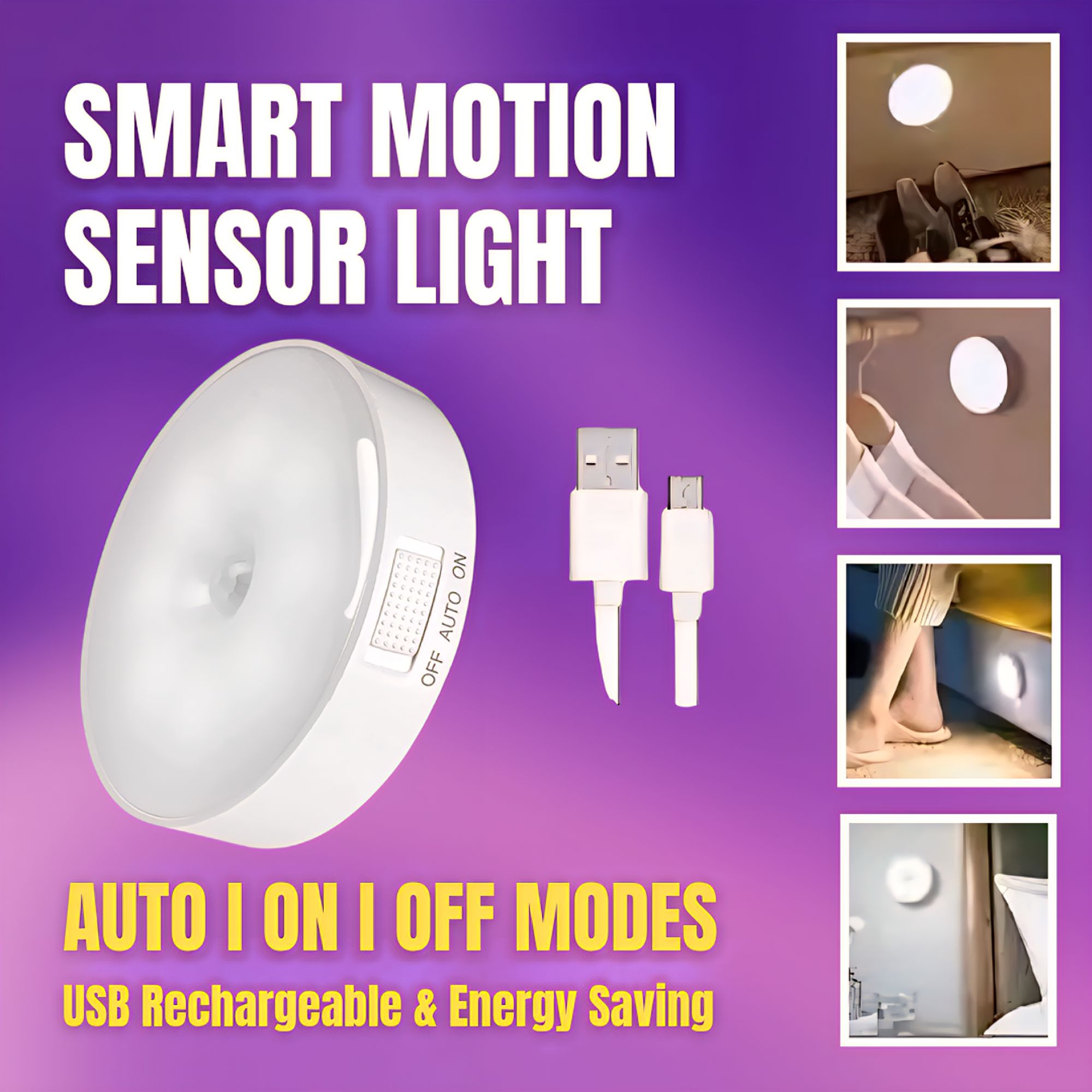 Intelligent Motion Sensor LED Night Light USB Rechargeable