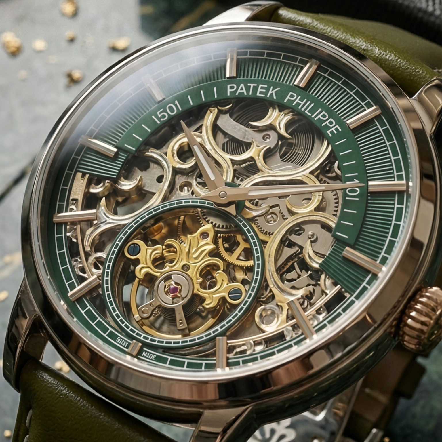 Patek Philippe Inspired Skeleton Automatic Watch – Emerald Edition image 3