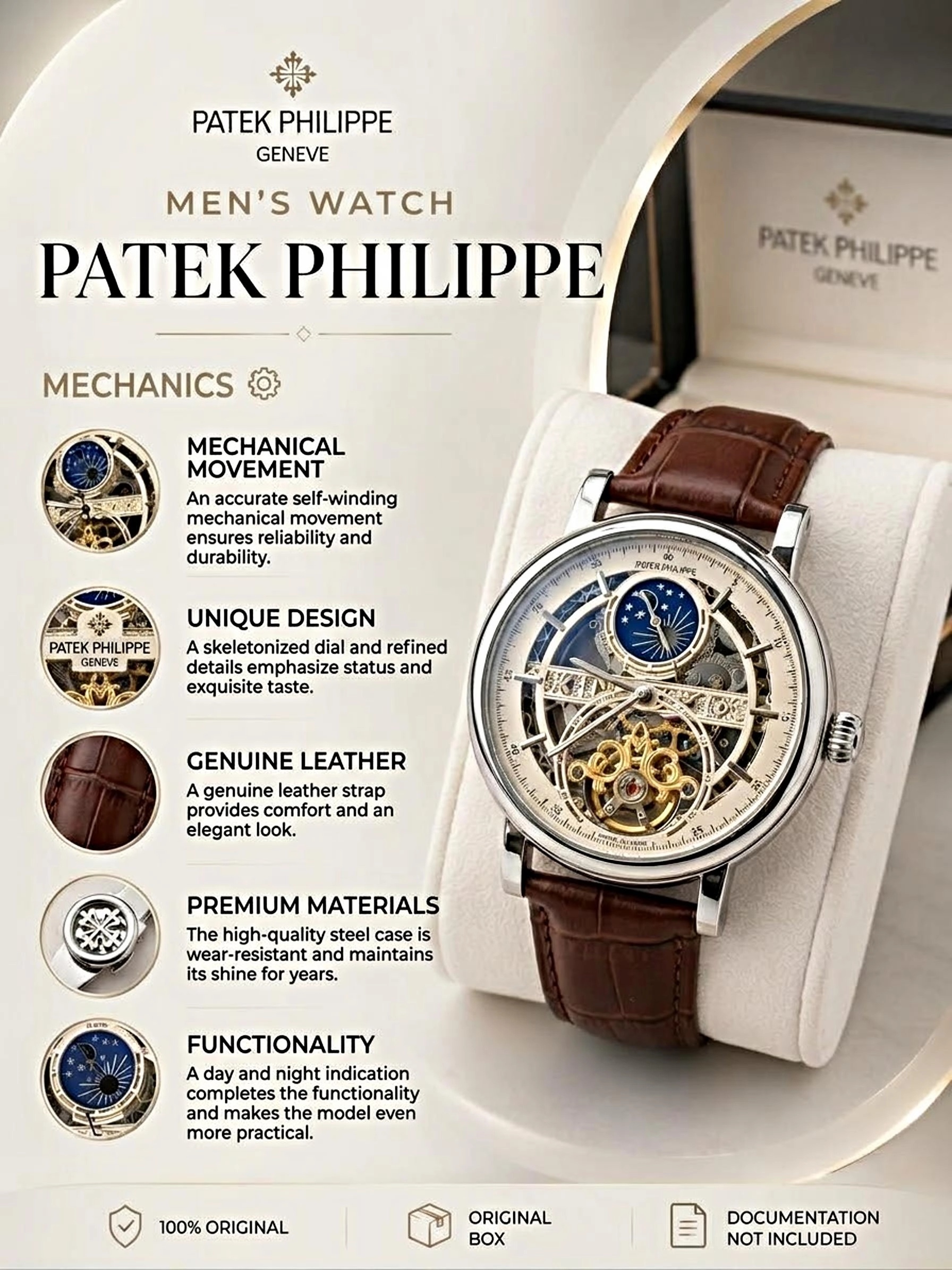 Patek Philippe Skeleton White Brown image 2