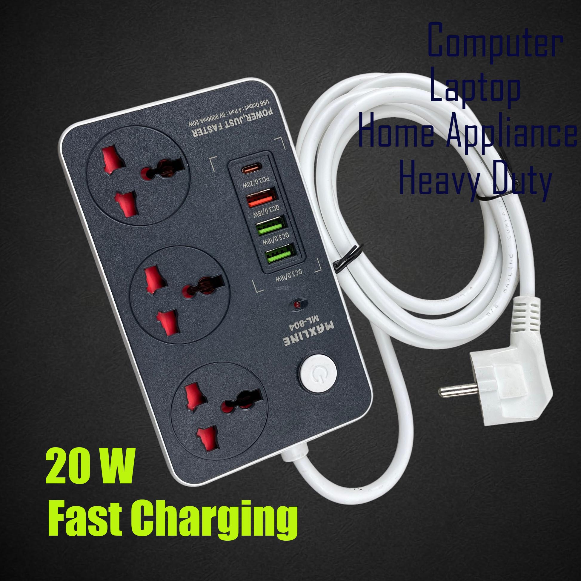 Maxline ML-804 4 USB Fast Charging Power Strip PD 20W QC 3.0 Multiplug Universal Socket_img_1