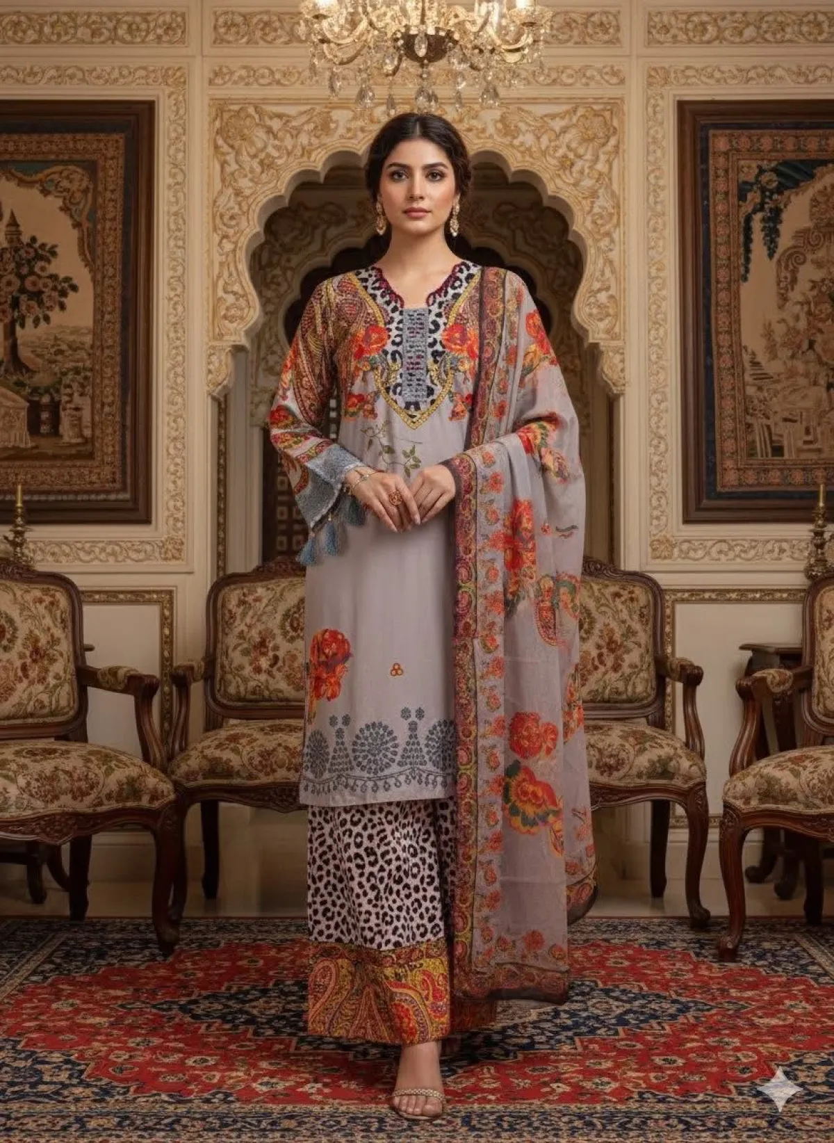 Digital Print Three Piece - LIGHT BROWN