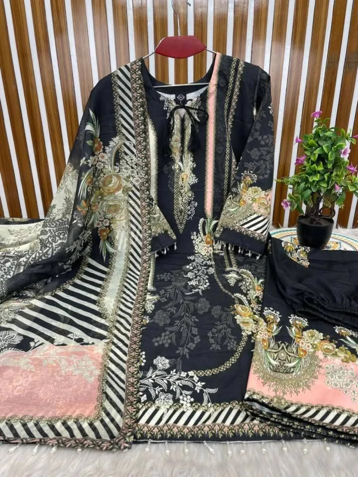 Digital Print Three Piece - BLACK AND PINK