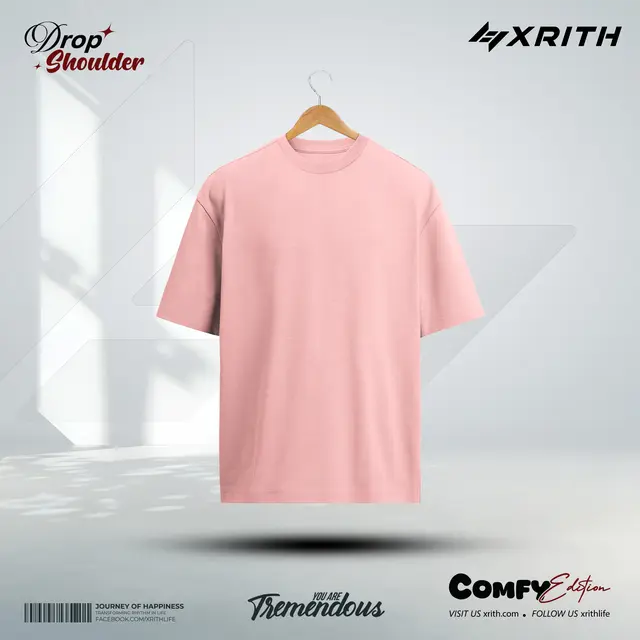 Premium Drop Shoulder T-shirt Light pink - Image 1