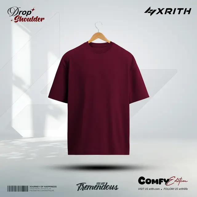 Premium Drop Shoulder T-shirt Burgundy - Image 1