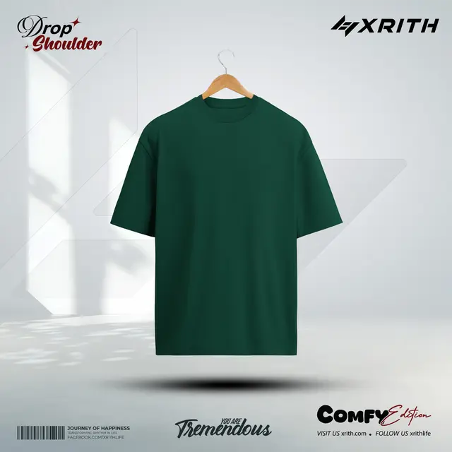 Premium Drop Shoulder T-shirt Bottle Green - Image 1