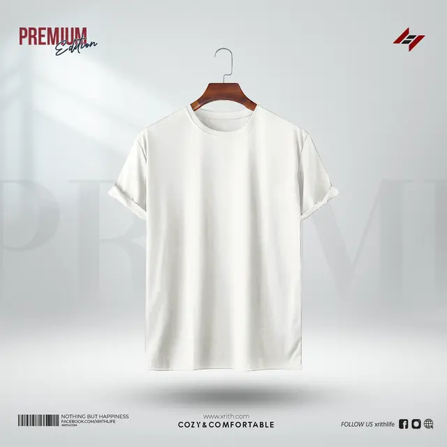 White Premium Solid T-Shirt - Image 1