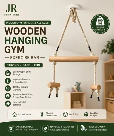 🏋️♂️ Wooden Hanging Gym Exercise Bar_img_4