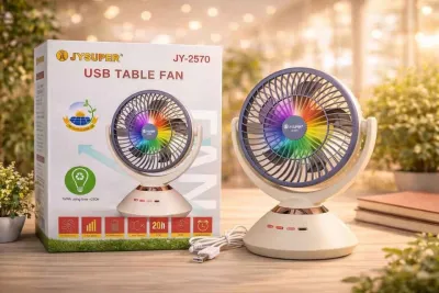 JY Super JY-2570 Rechargeable Desk Fan 8000mAh with RGB LED Light | 6-8 Hours Backup Portable Fan Bangladesh_img_1