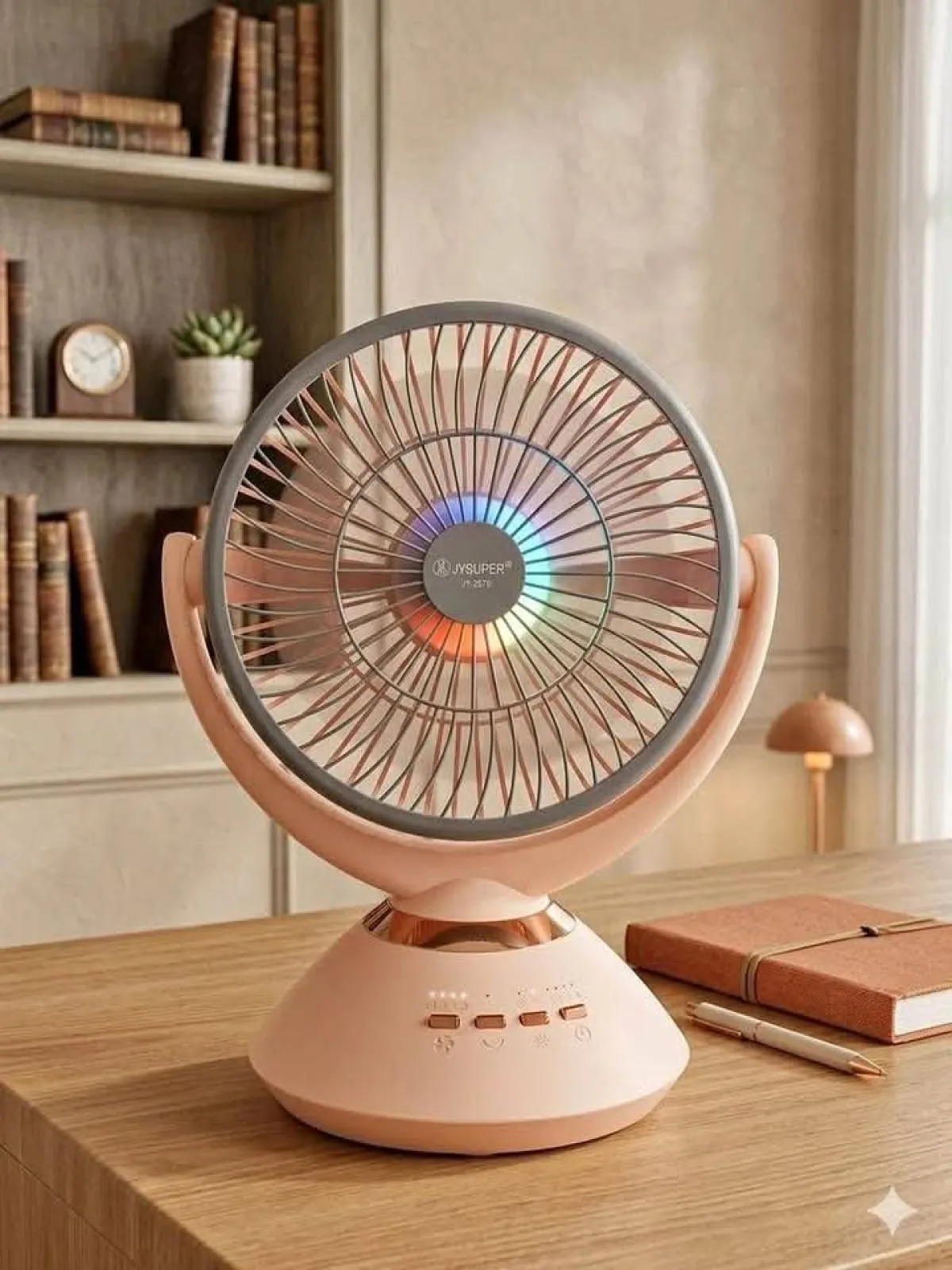 JY Super JY-2570 Rechargeable Desk Fan 8000mAh with RGB LED Light | 6-8 Hours Backup Portable Fan Bangladesh