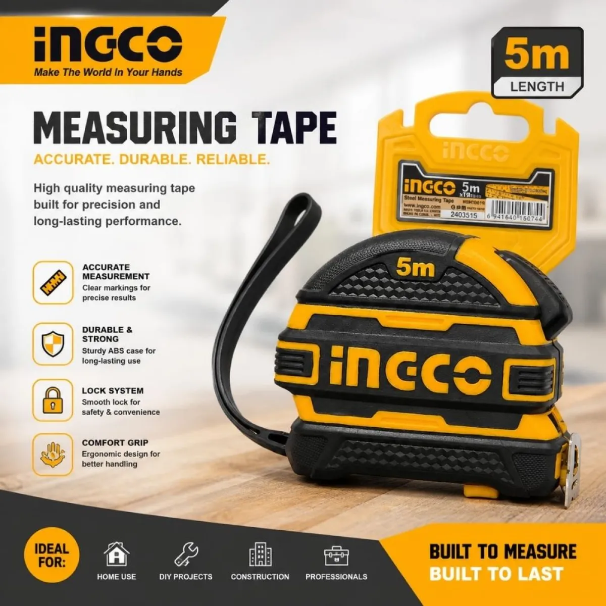 INGCO Measuring Tape 5 Meter lock system