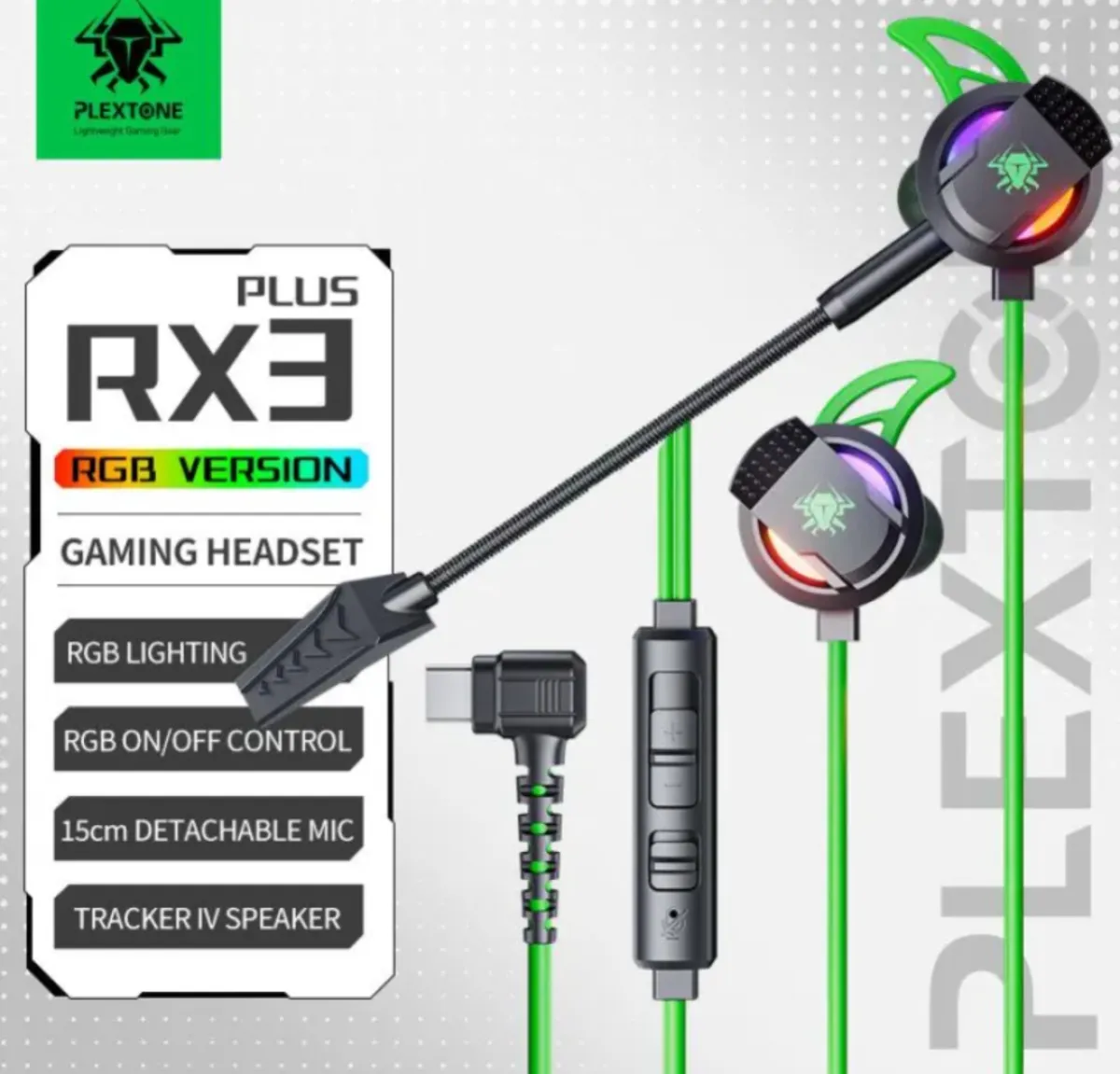Plextone xMowi RX3 Pro 3.5 AND Teyp-c Gaming In-Ear Wired Earphone with Detachable Dual Mic
