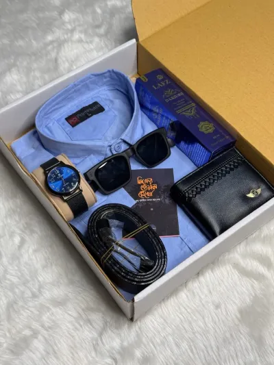 Premium Shirt combo set100% Cotton100% Color GuarantySize: M-L-XLItemShirtWalletWatchPerfumeSunglassBeltGift CardBOX_img_6