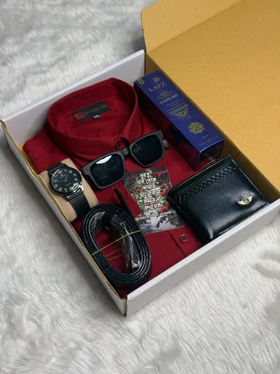 Premium Shirt combo set100% Cotton100% Color GuarantySize: M-L-XLItemShirtWalletWatchPerfumeSunglassBeltGift CardBOX_img_3