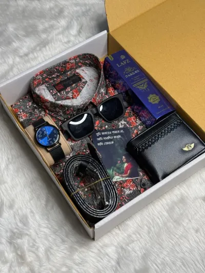 Premium Shirt combo set100% Cotton100% Color GuarantySize: M-L-XLItemShirtWalletWatchPerfumeSunglassBeltGift CardBOX_img_5