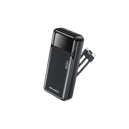Awei PA‑93 20000mAh 22.5W Fast Charging Power Bank with Built‑in Dual Cables