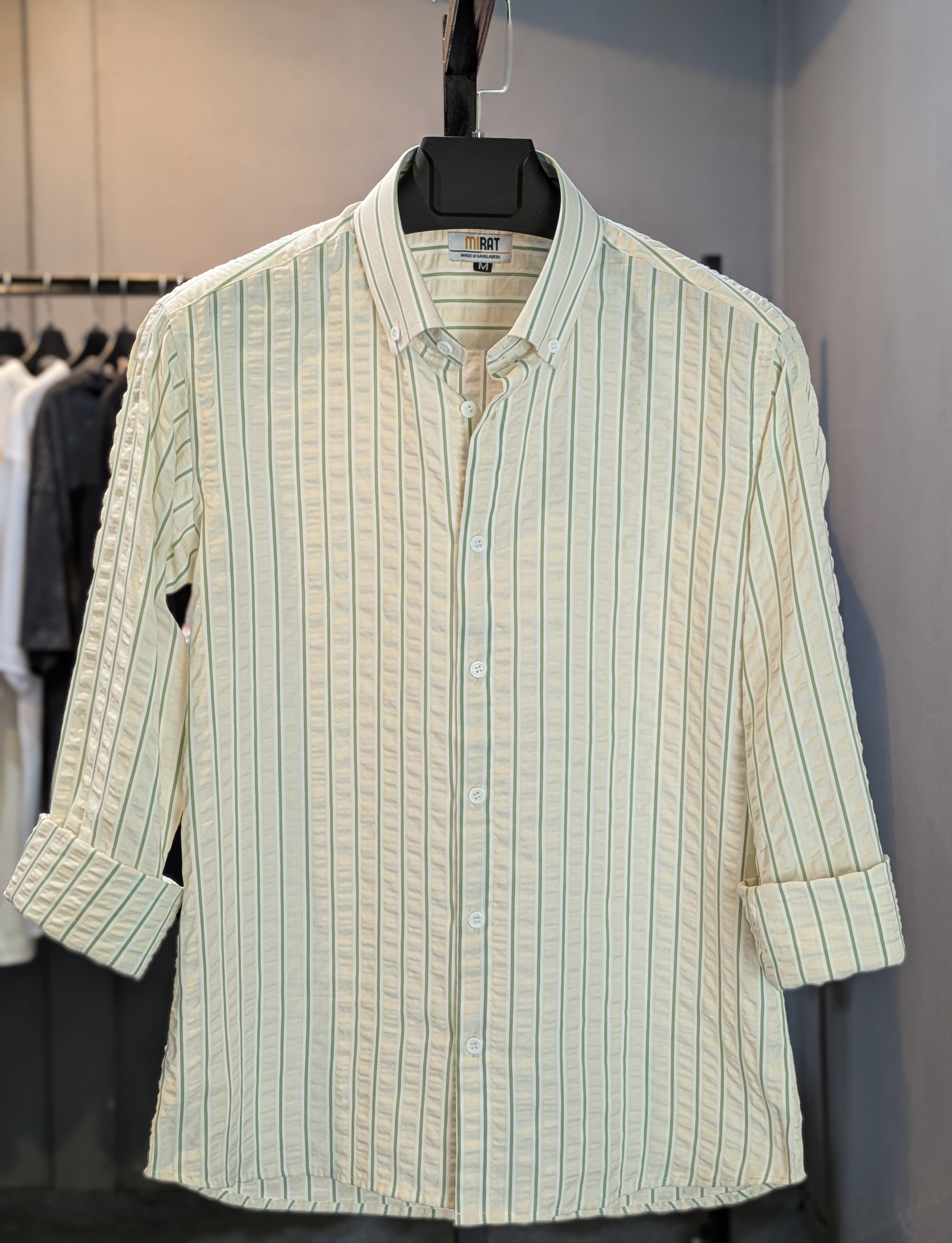 Sage & Cream Textured Stripe Shirt - Image 4