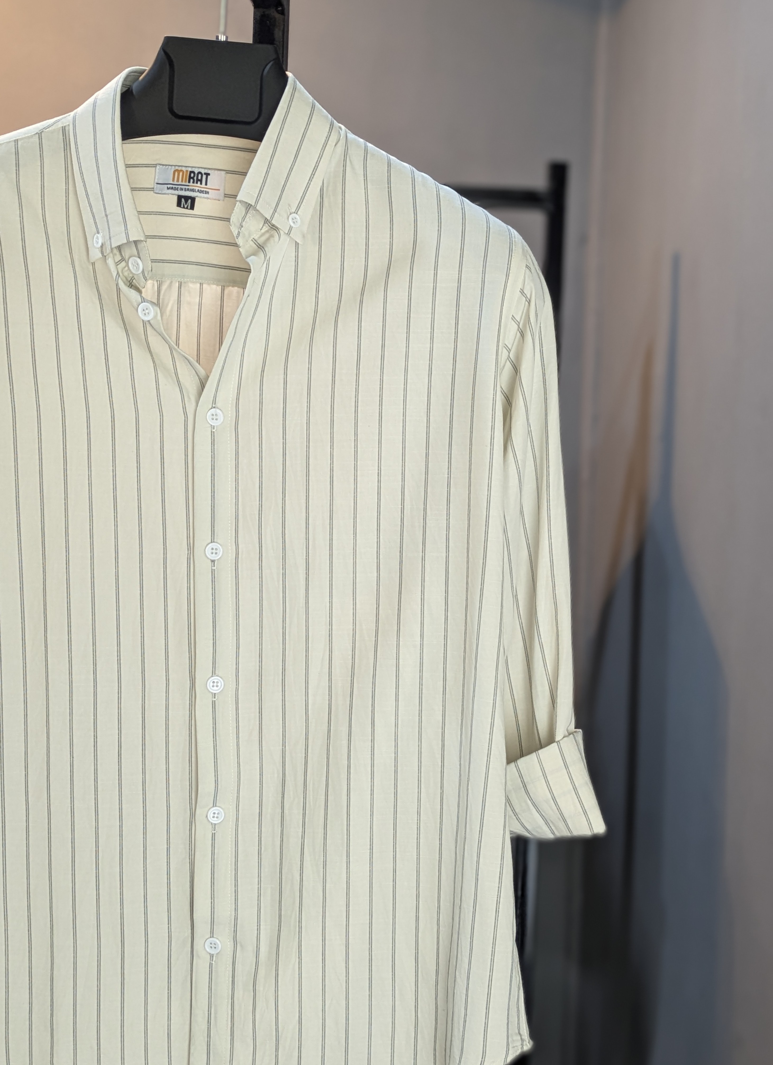 Off White Olive Stripe Shirt - Image 3