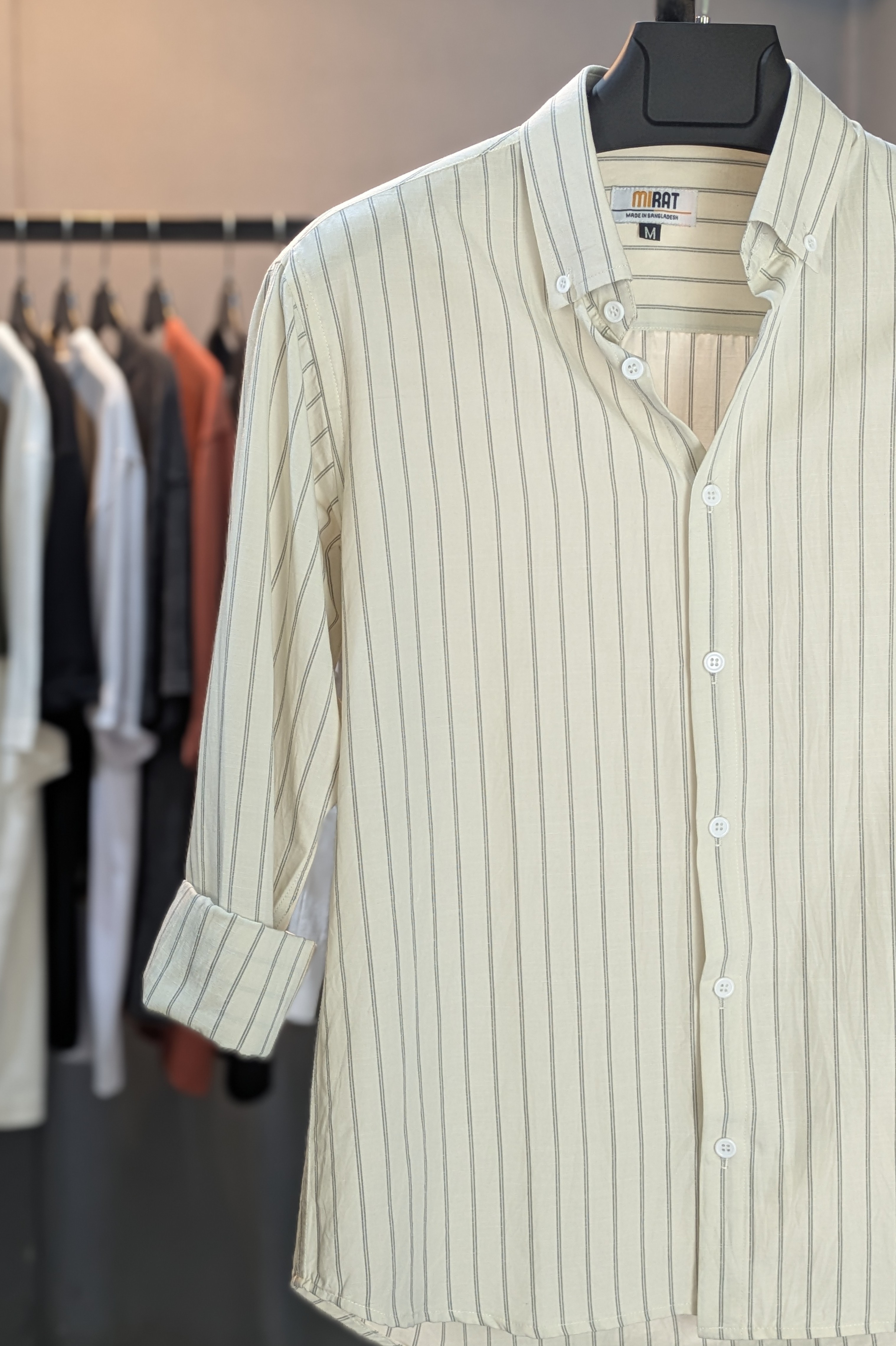 Off White Olive Stripe Shirt - Image 2
