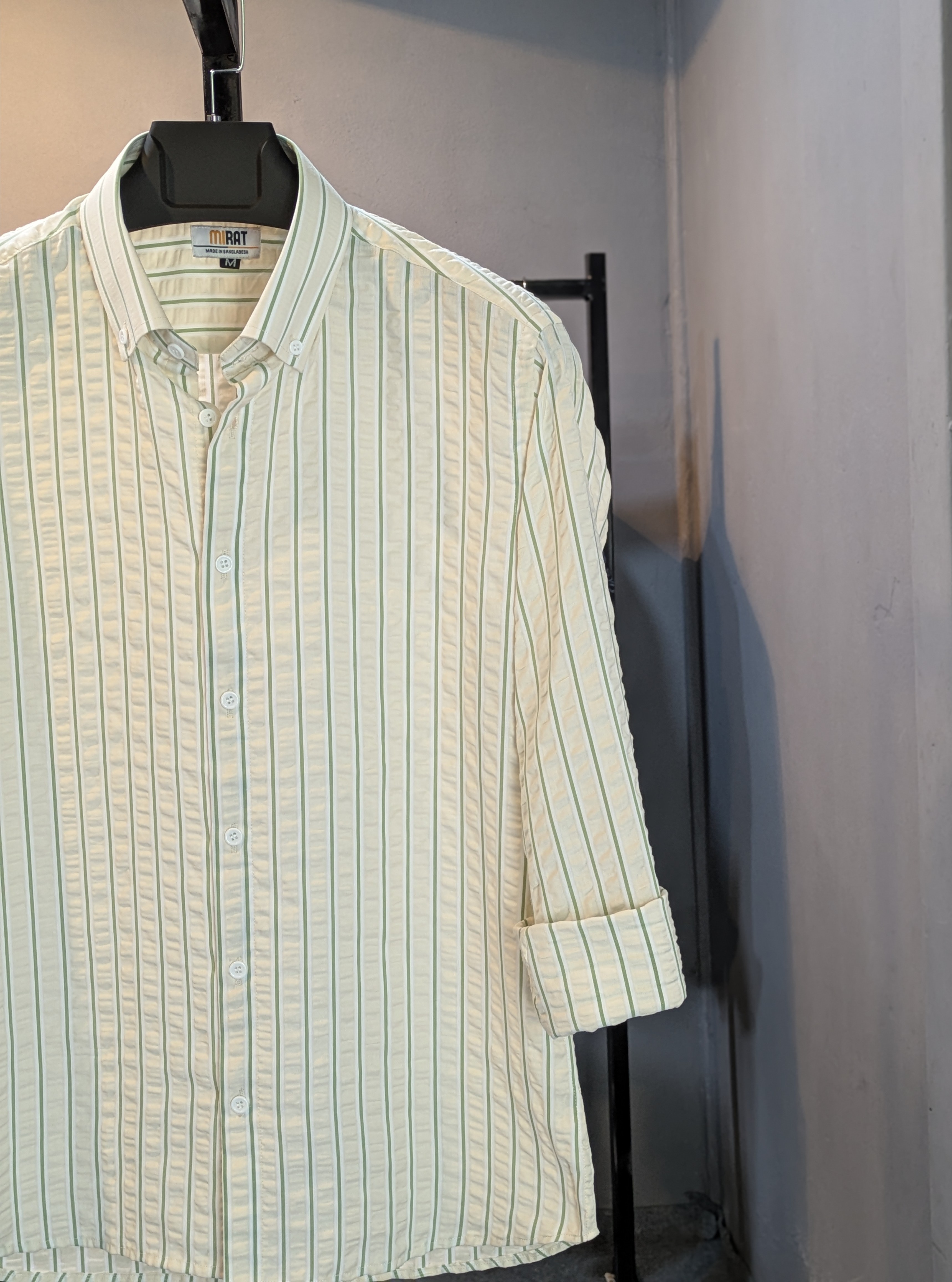Sage & Cream Textured Stripe Shirt - Image 3
