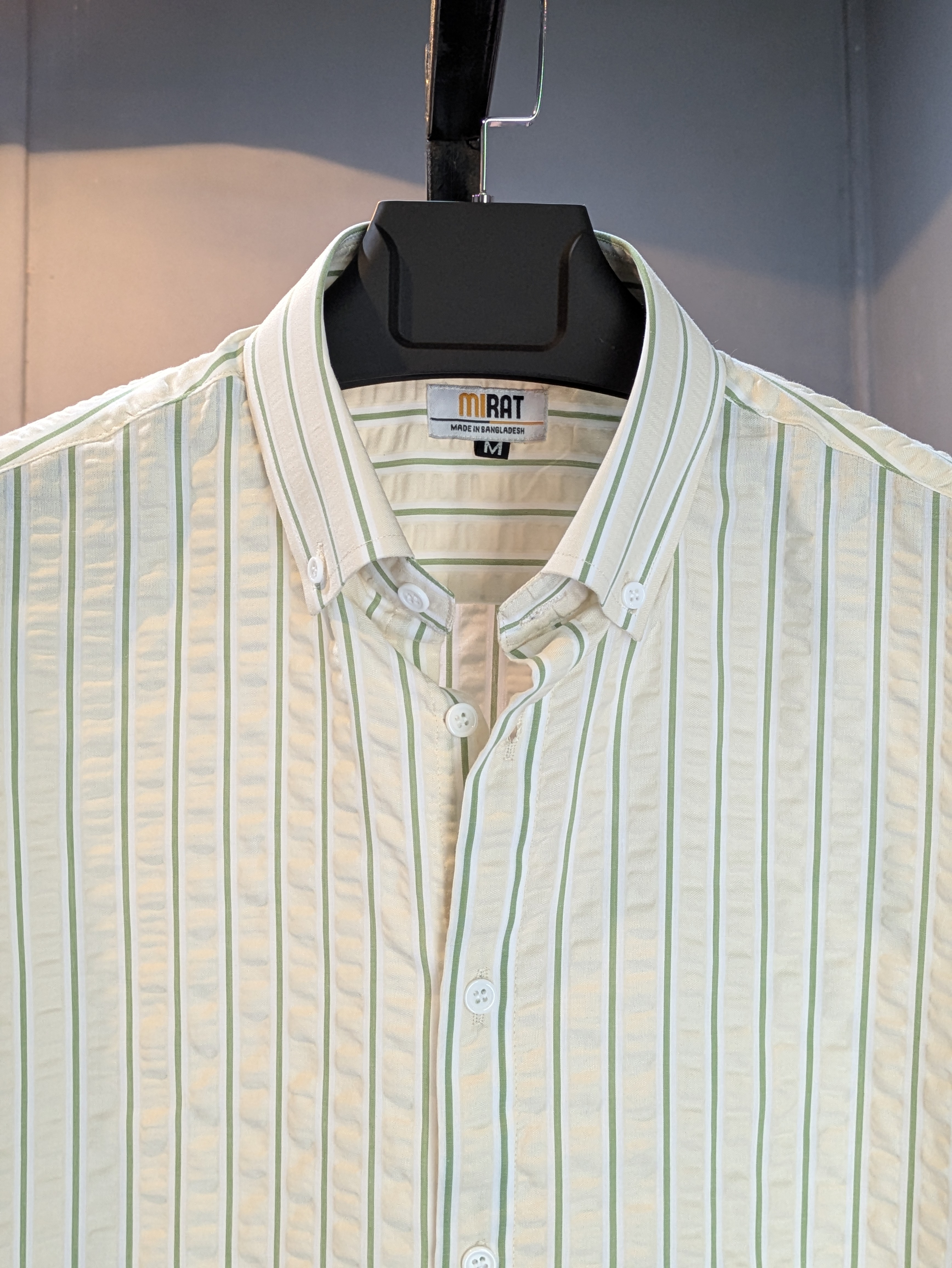 Sage & Cream Textured Stripe Shirt - Image 1