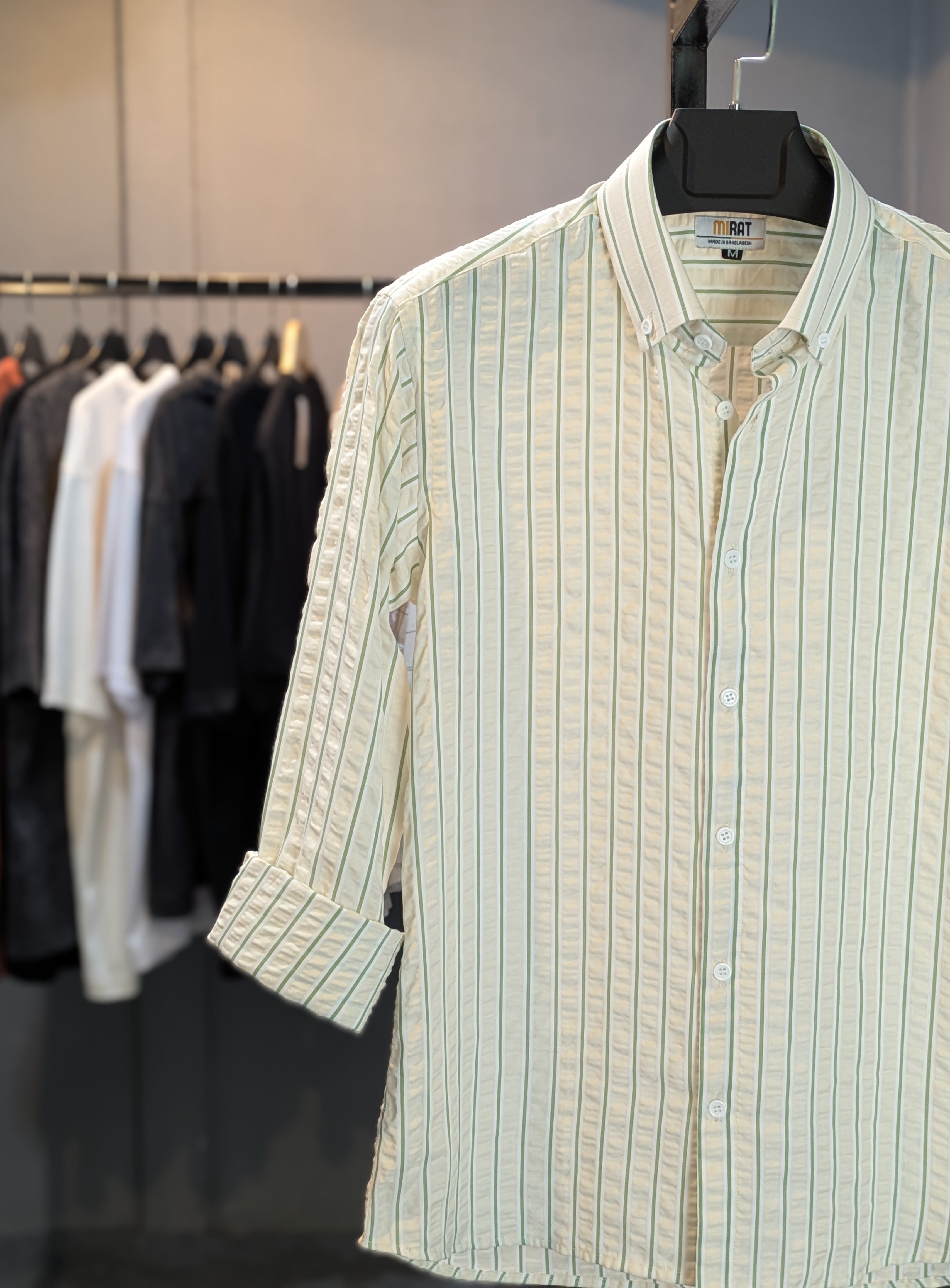 Sage & Cream Textured Stripe Shirt - Image 2
