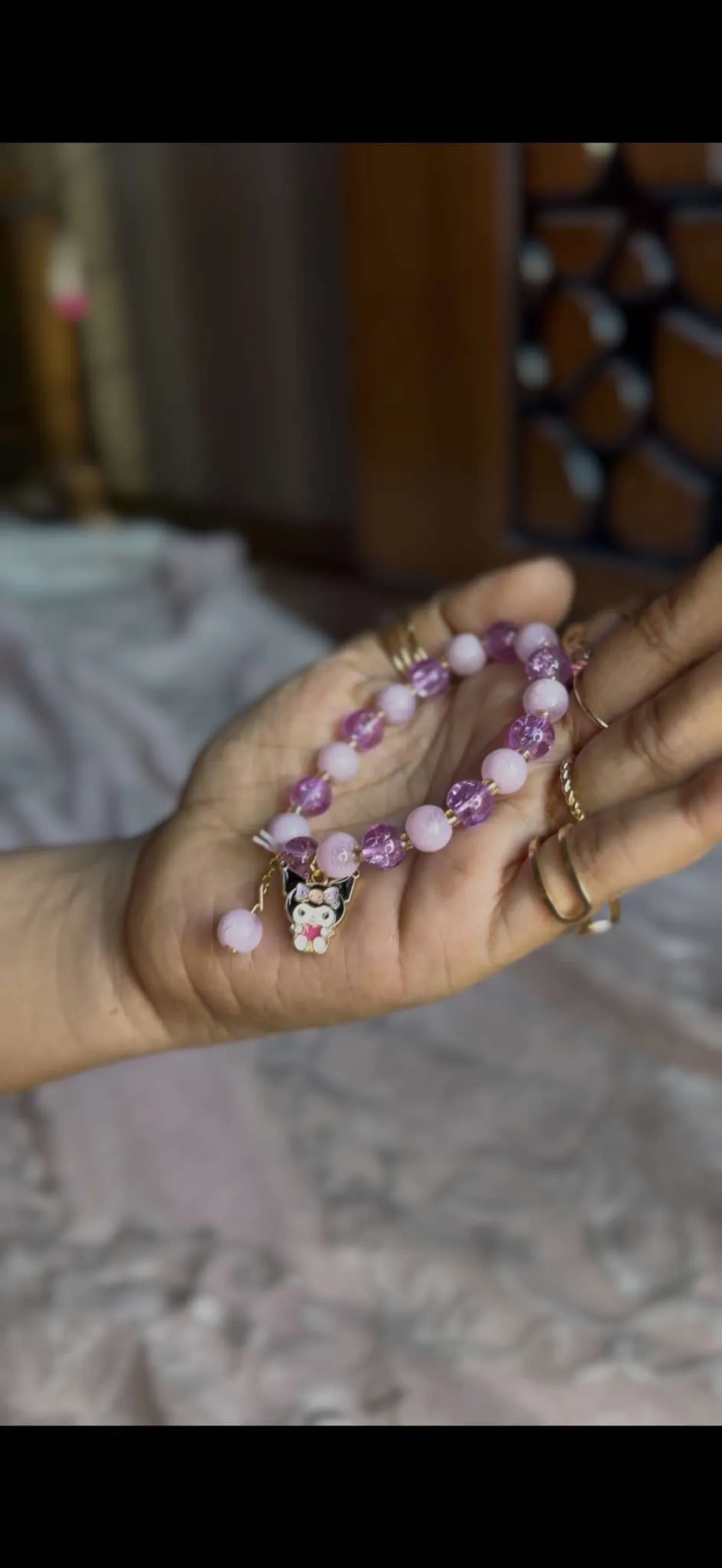 Kuromi Pink-Purple Resin Charm Bracelet