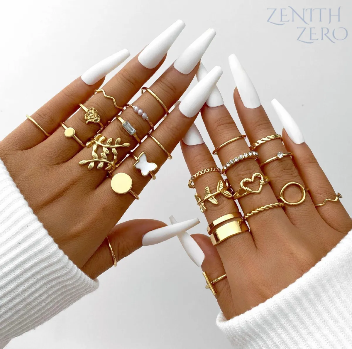 24-Piece Gold-Tone Floral & Charm Ring Set ✨