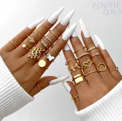 24-Piece Gold-Tone Floral & Charm Ring Set ✨_img_0