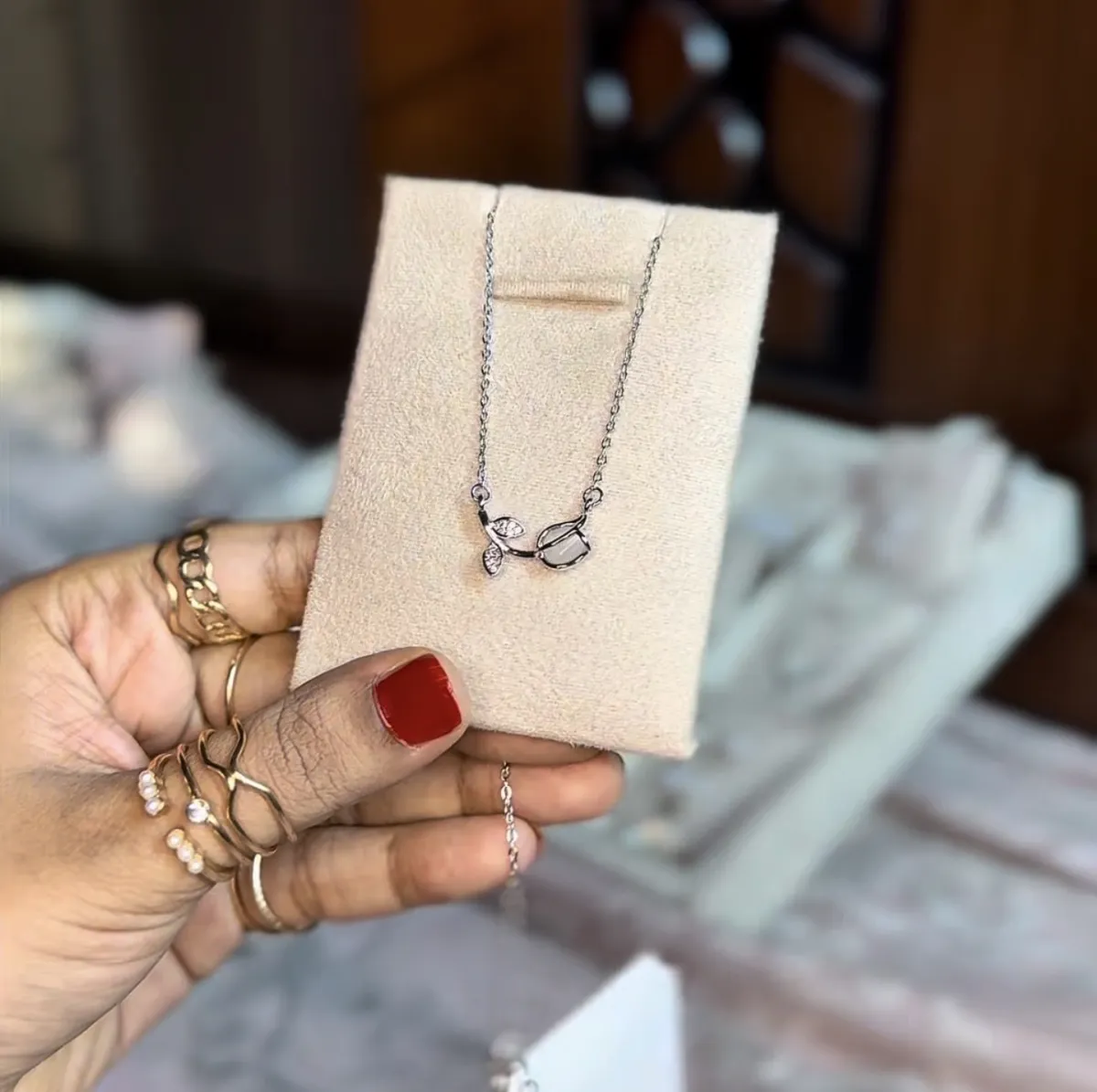 Silver Tulip Pendant Necklace (With Box)
