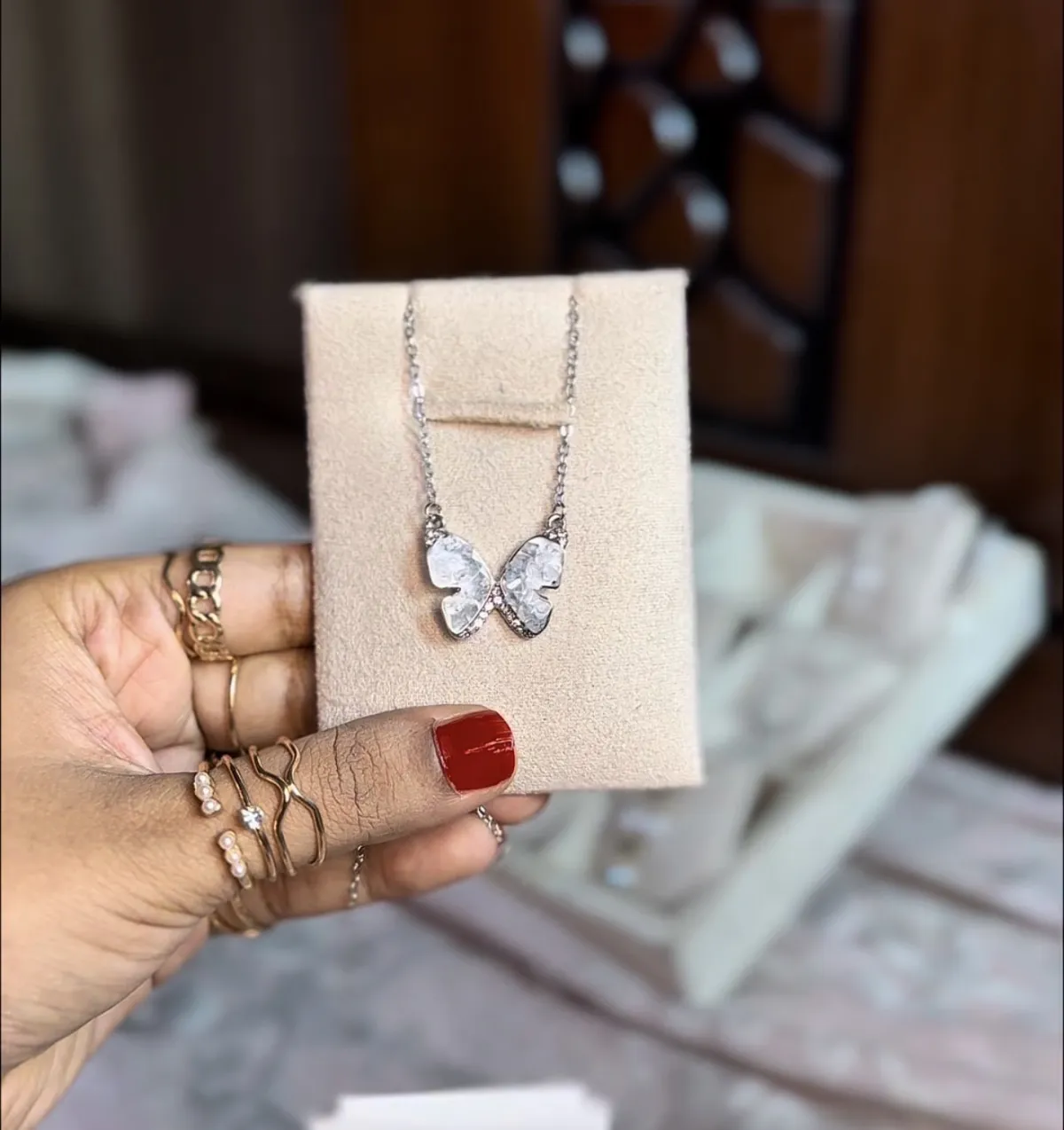 White Sugar Stone Butterfly Silver Pendant (With Box)