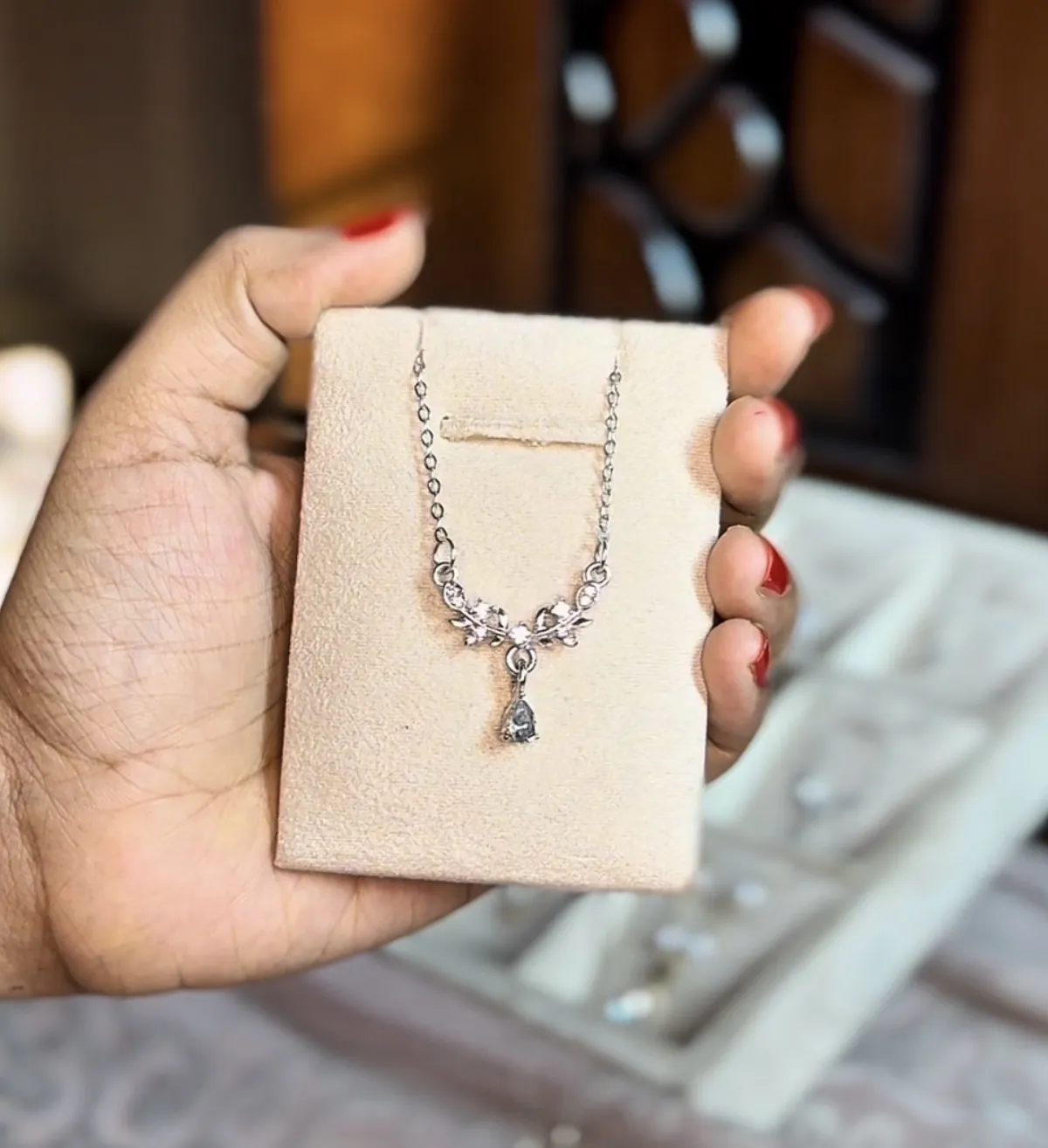 Crystal Teardrop & Floral Vine Pendant (With Box)