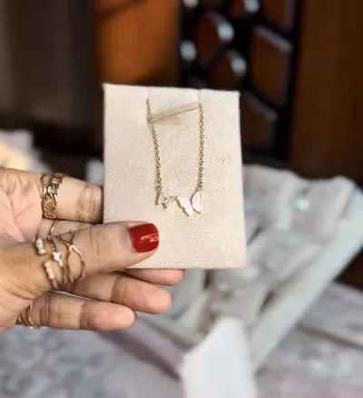 Gold-Tone Crystal & Mother-of-Pearl Butterfly Necklace (With Box)_img_0